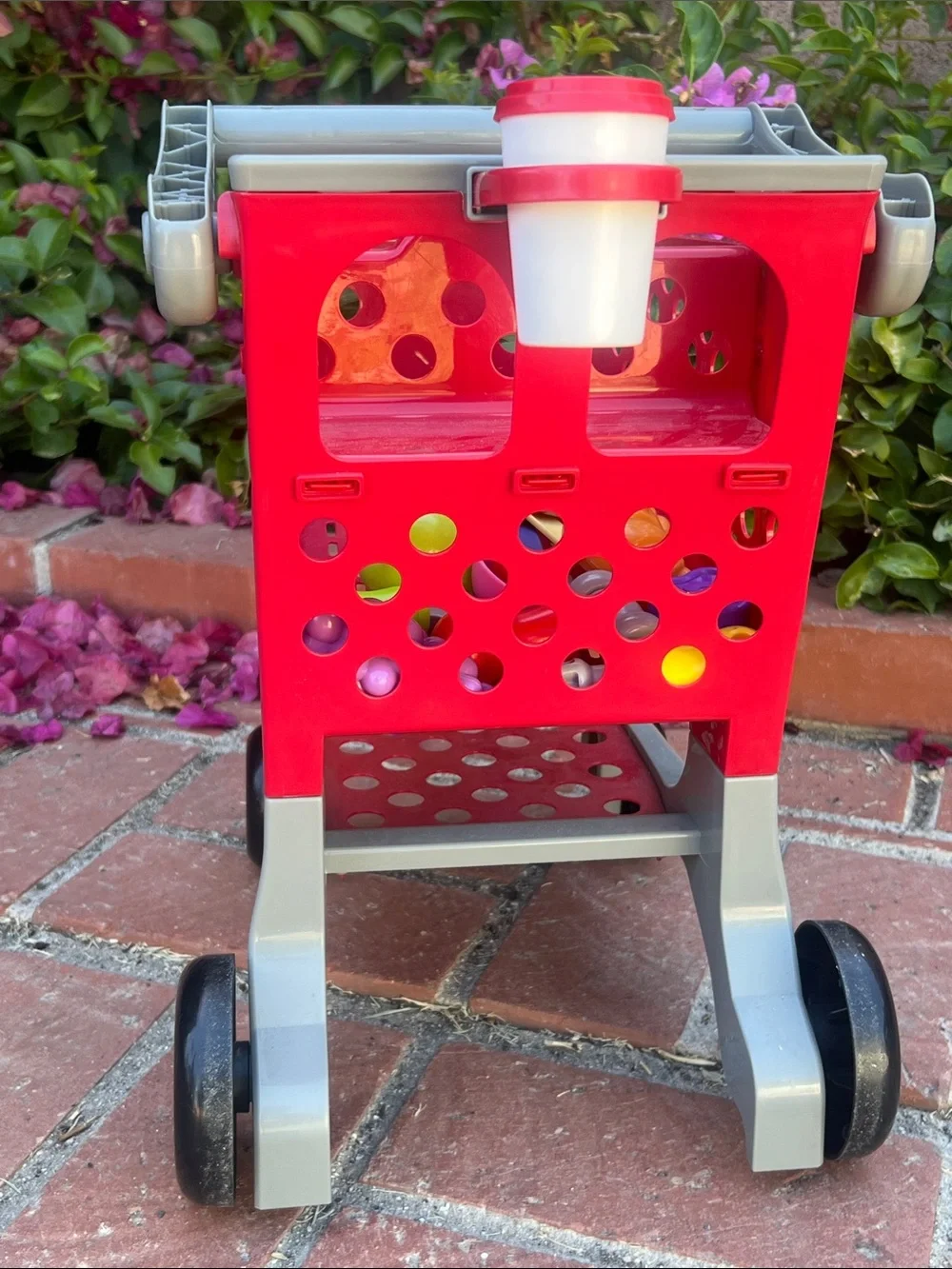 Target Red and Gray Kids Shopping Cart Toy with Cup Holder